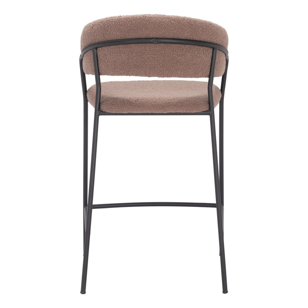 Set of Two 26" Brown and Black Shearling and Steel Low Back Counter Height Bar Chairs