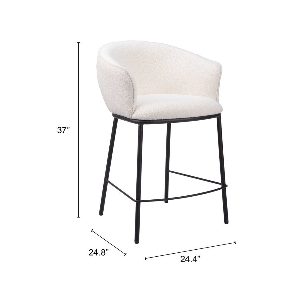26" Ivory and Black Shearling and Steel Counter Height Bar Chair