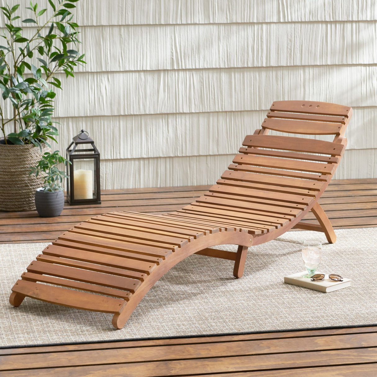 Outdoor Wood Folding Chaise Lounge - Brown by Couch.com