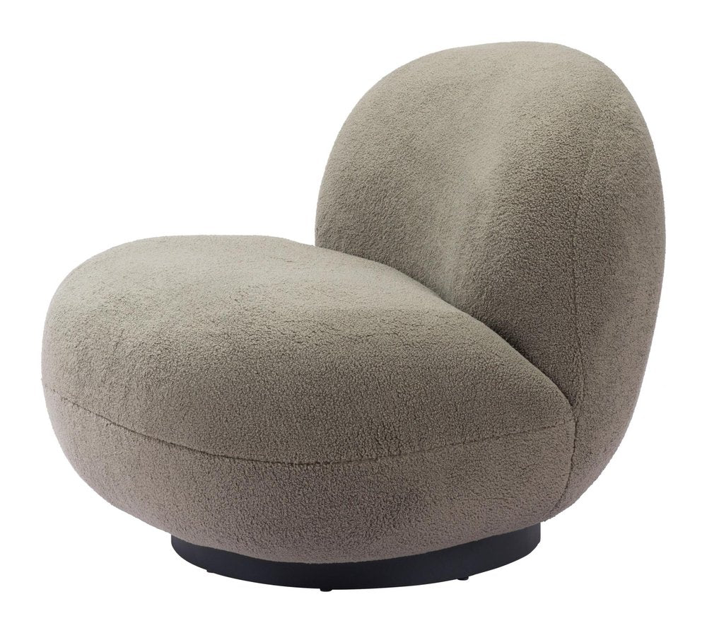 30" Khaki And Black Faux Shearling And Upholstered Slipper Chair