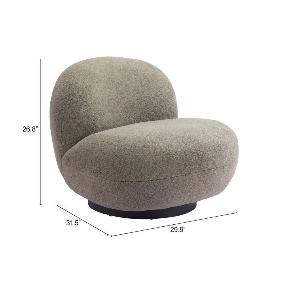 30" Khaki And Black Faux Shearling And Upholstered Slipper Chair