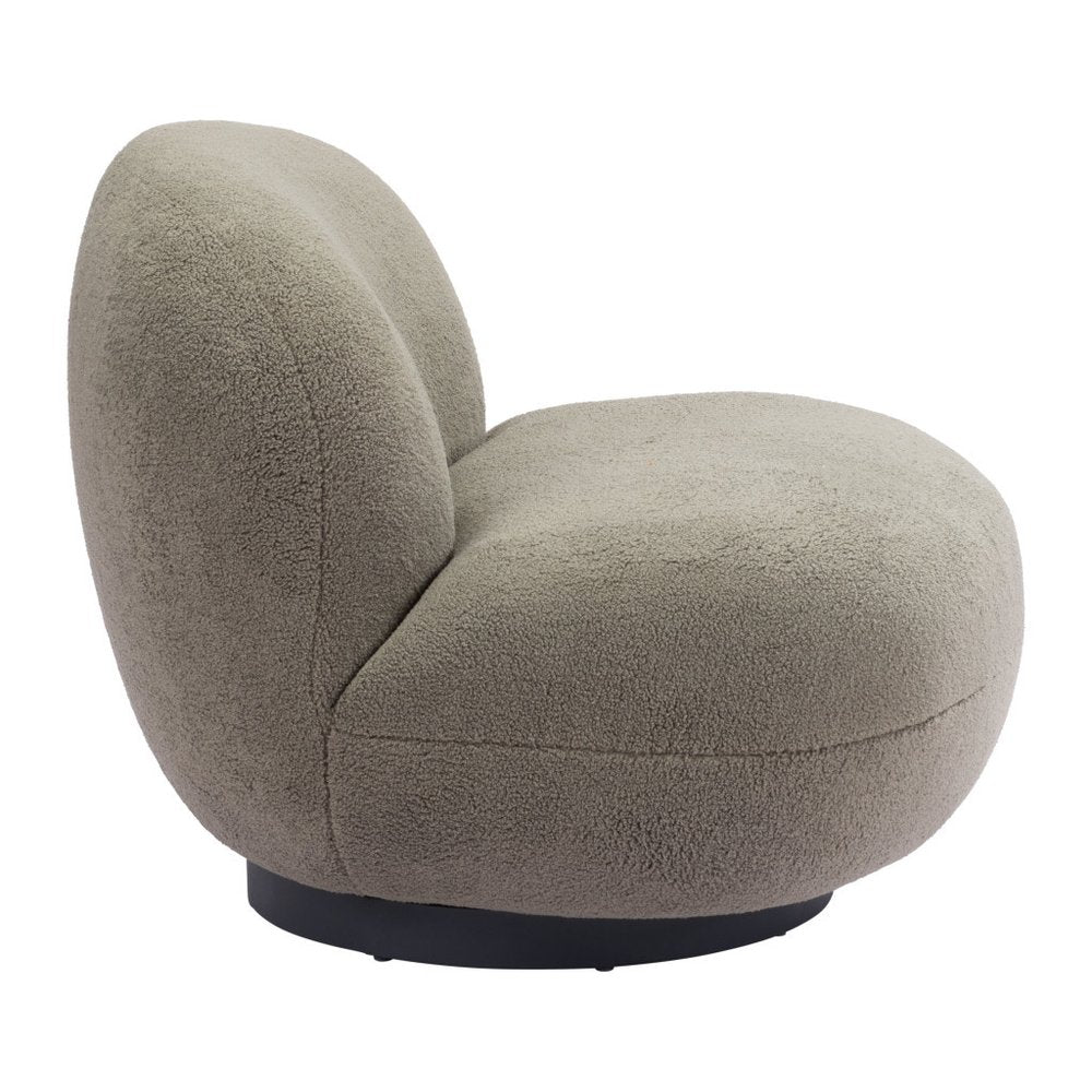 30" Khaki And Black Faux Shearling And Upholstered Slipper Chair