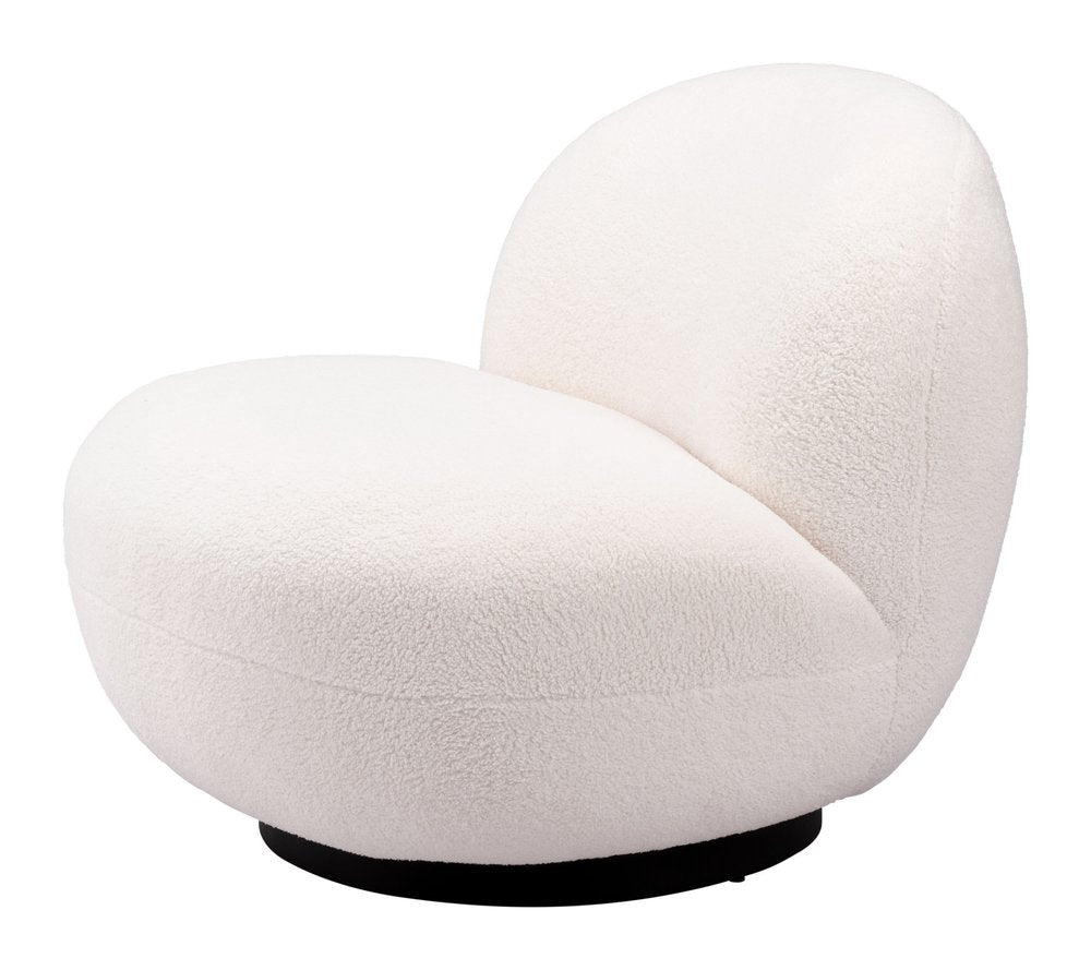 30" Cream And Black Faux Shearling And Upholstered Slipper Chair