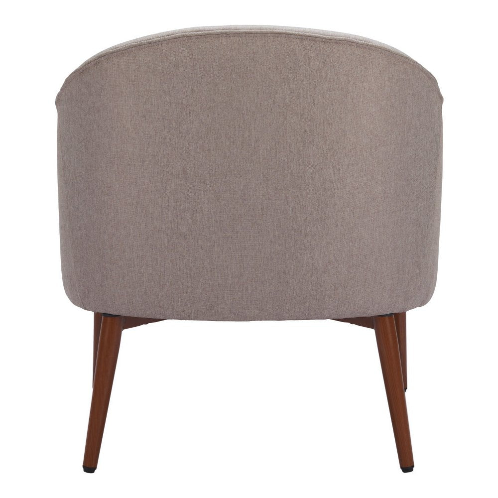 28" Gray And Brown Fabric And Upholstered Tufted Barrel Chair