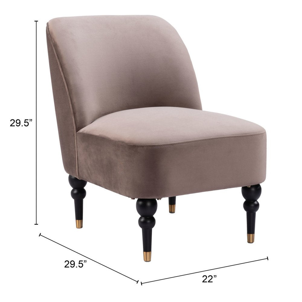 22" Taupe And Black And Gold Velvet And Upholstered Side Chair