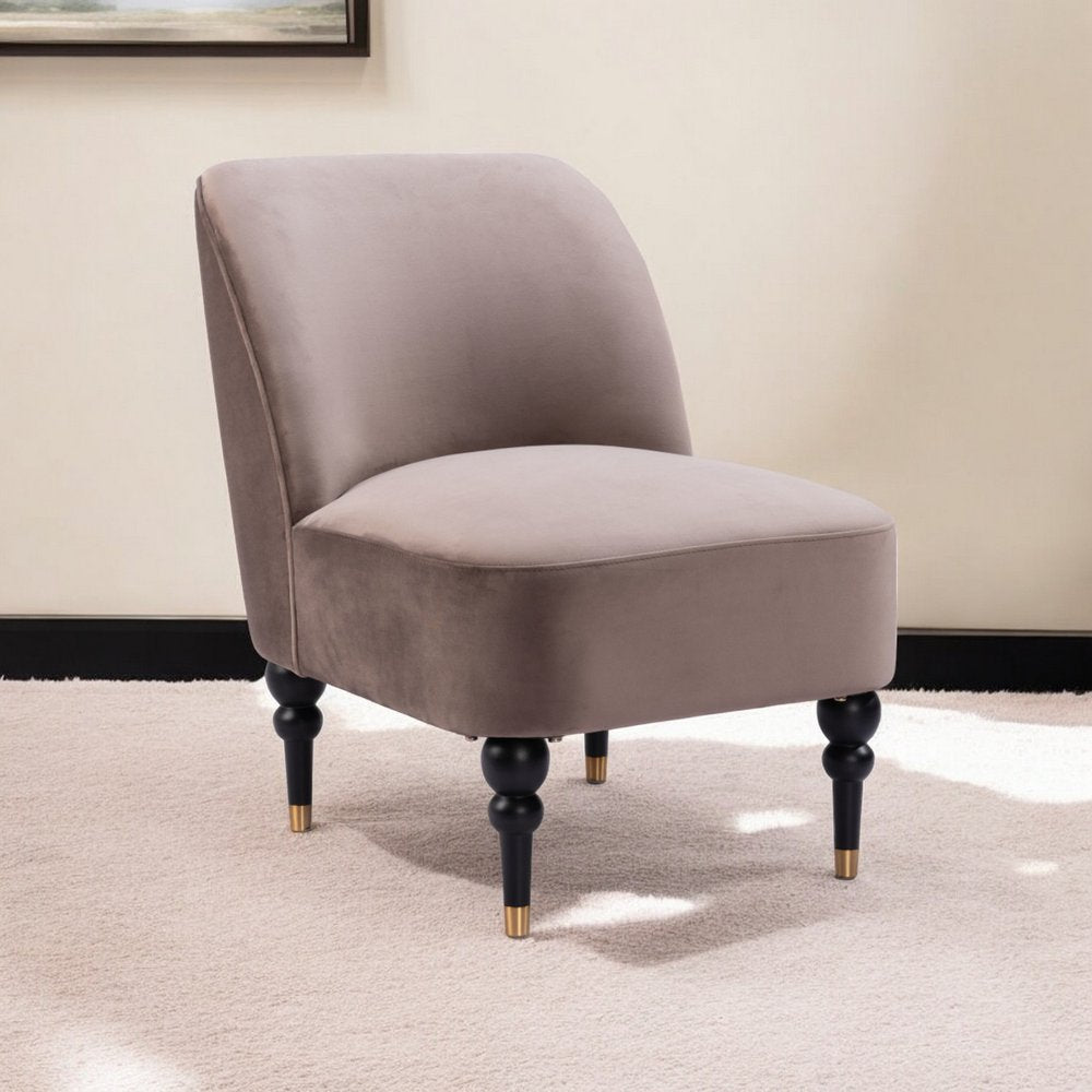 22" Taupe And Black And Gold Velvet And Upholstered Side Chair