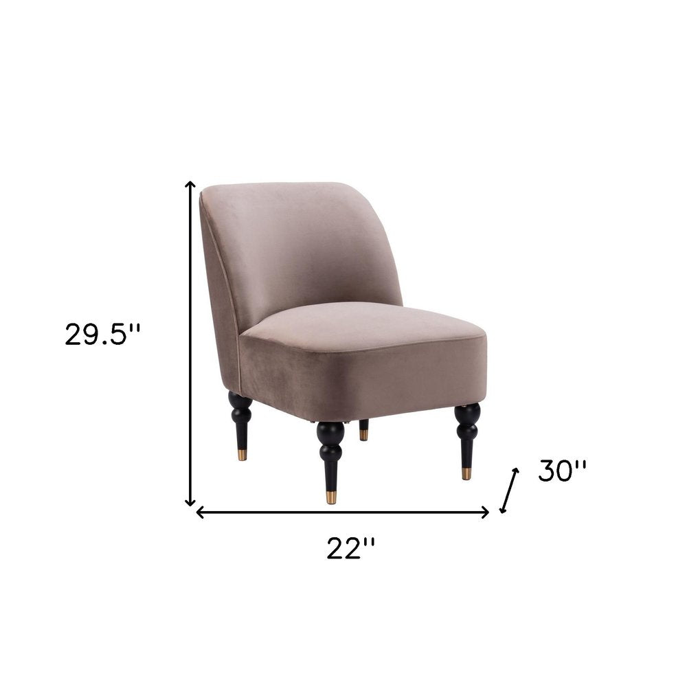 22" Taupe And Black And Gold Velvet And Upholstered Side Chair