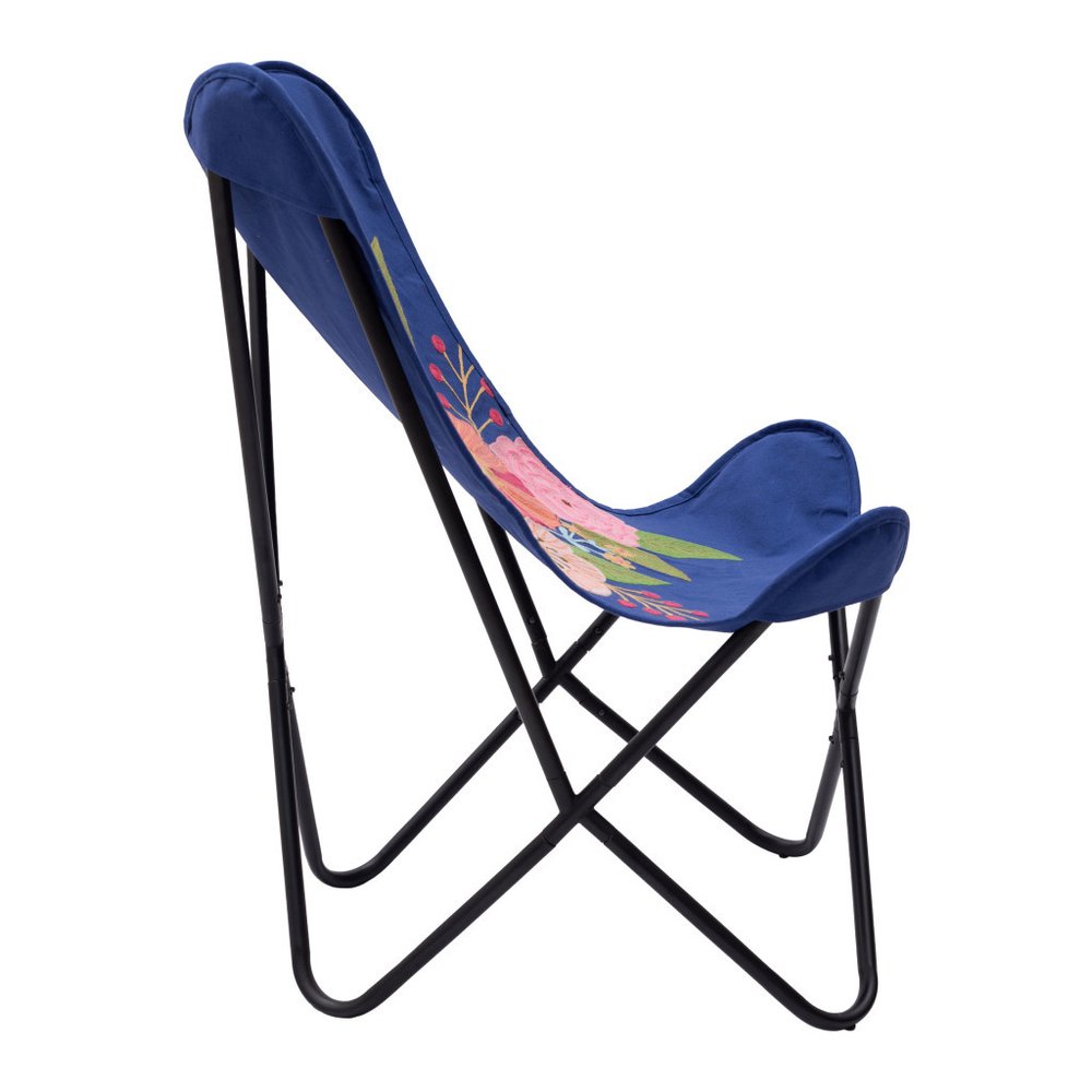 26" Blue And Black Tropical Butterfly Chair