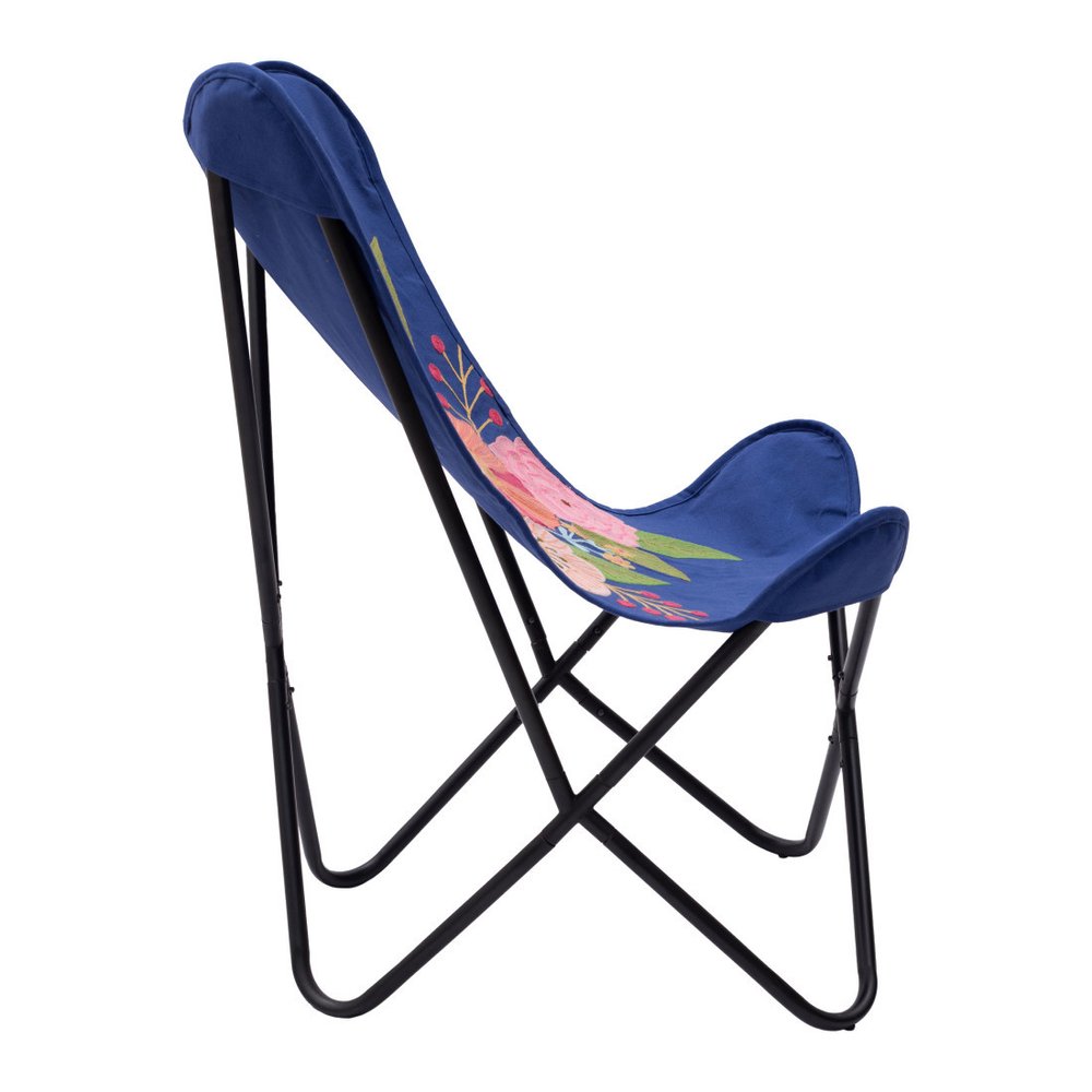 26" Blue And Black Tropical Butterfly Chair