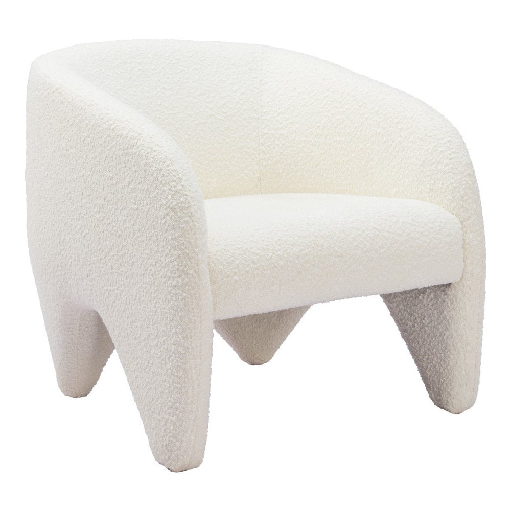 30" White Faux Shearling And Upholstered Arm Chair