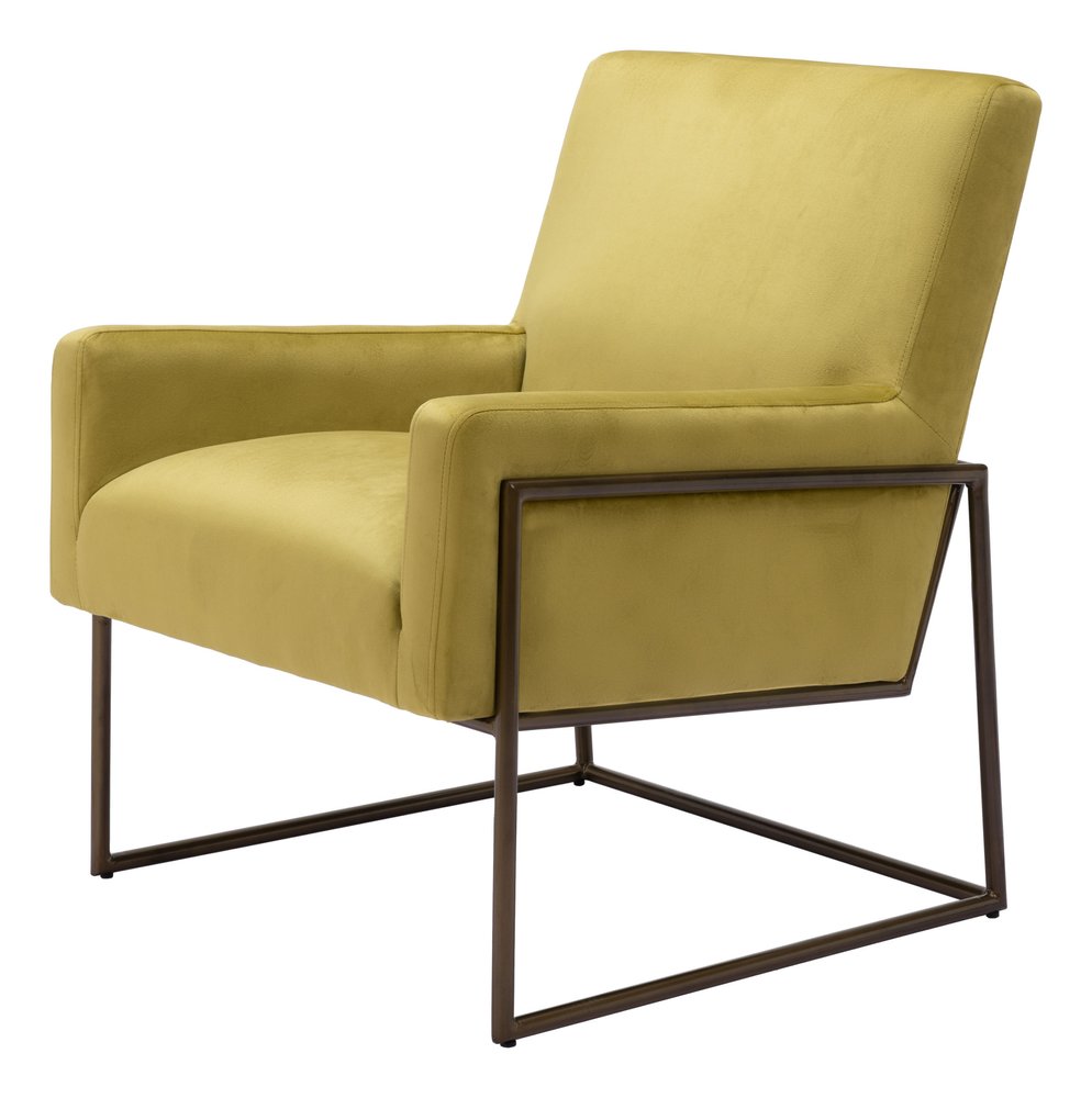 26" Olive Green And Bronze Velvet And Upholstered Arm Chair