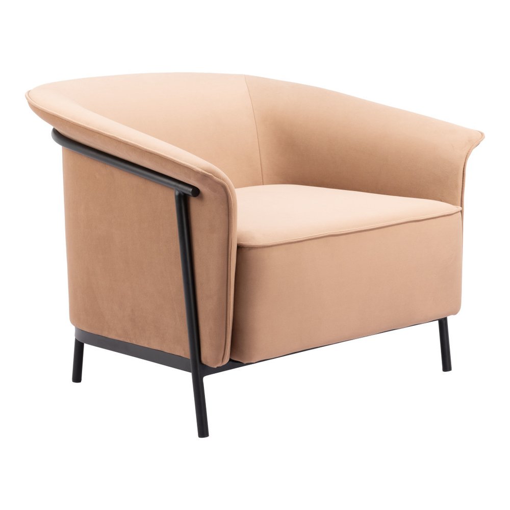 35" Tan And Black Upholstered Arm Chair