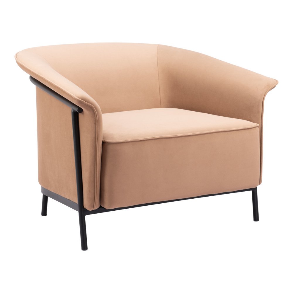 35" Tan And Black Upholstered Arm Chair