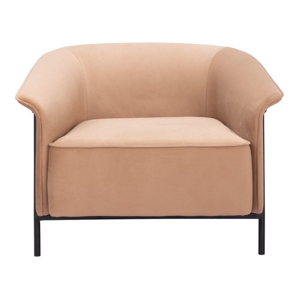 35" Tan And Black Upholstered Arm Chair