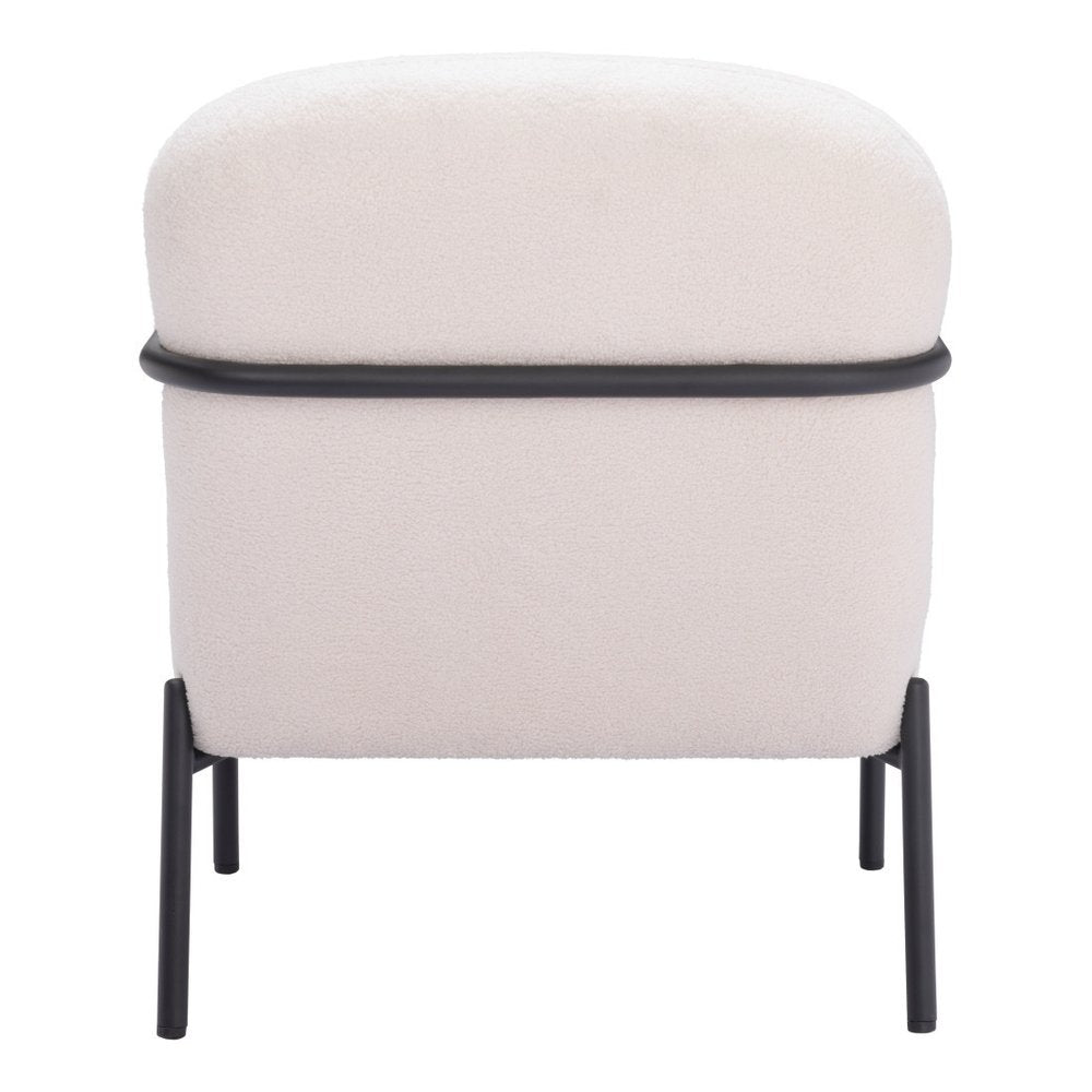 26" Ivory And Black Faux Shearling And Upholstered Arm Chair