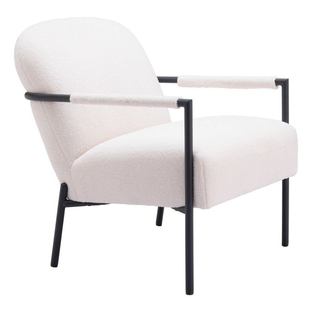 26" Ivory And Black Faux Shearling And Upholstered Arm Chair