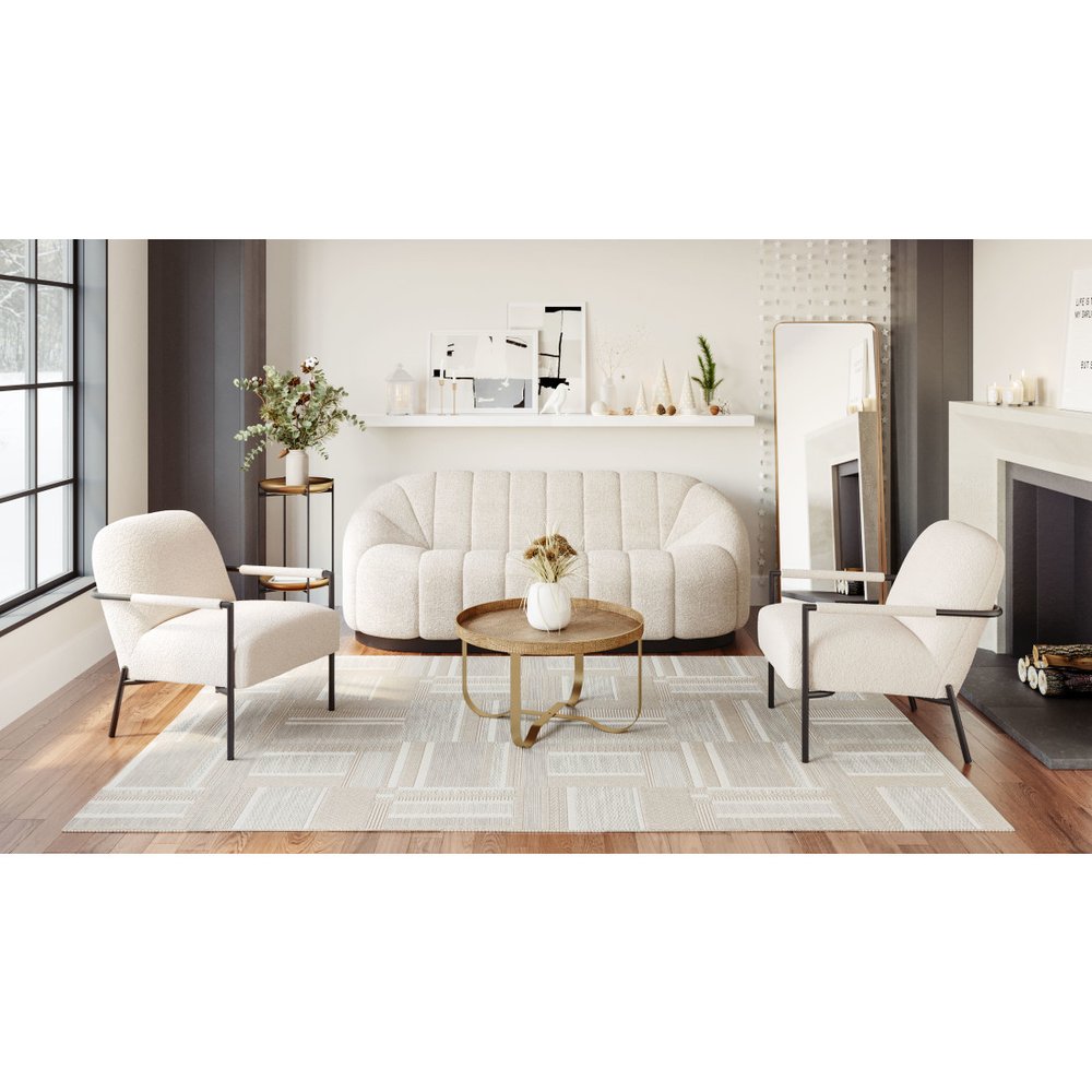 26" Ivory And Black Faux Shearling And Upholstered Arm Chair