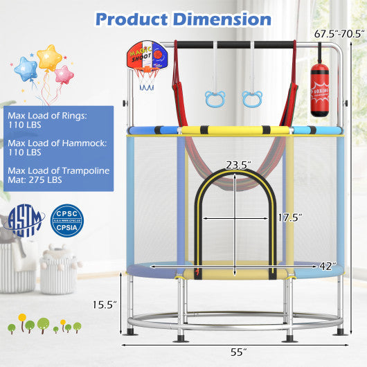 55" Kids Trampoline Gift for for 3-6 Years Old Boys and Girls-Navy