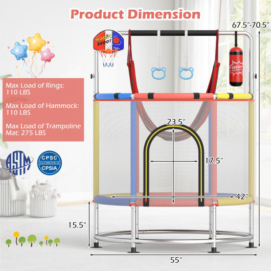 55" Kids Trampoline Gift for for 3-6 Years Old Boys and Girls-Red