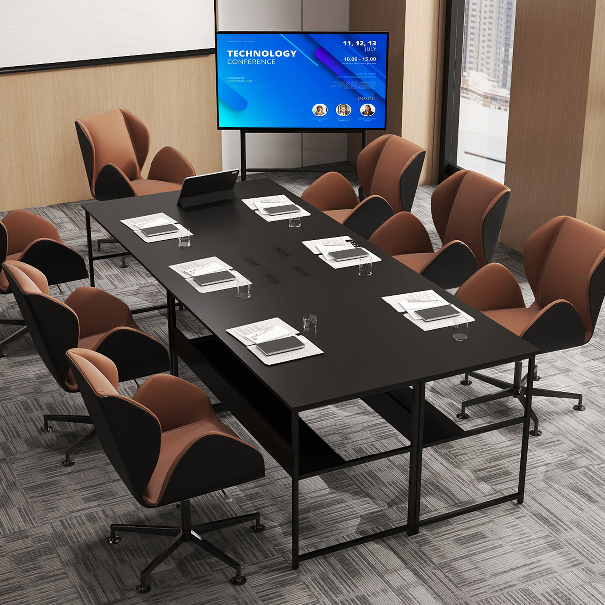 55 x 24 inch Computer Desk with Power Outlets and USB Ports-Black