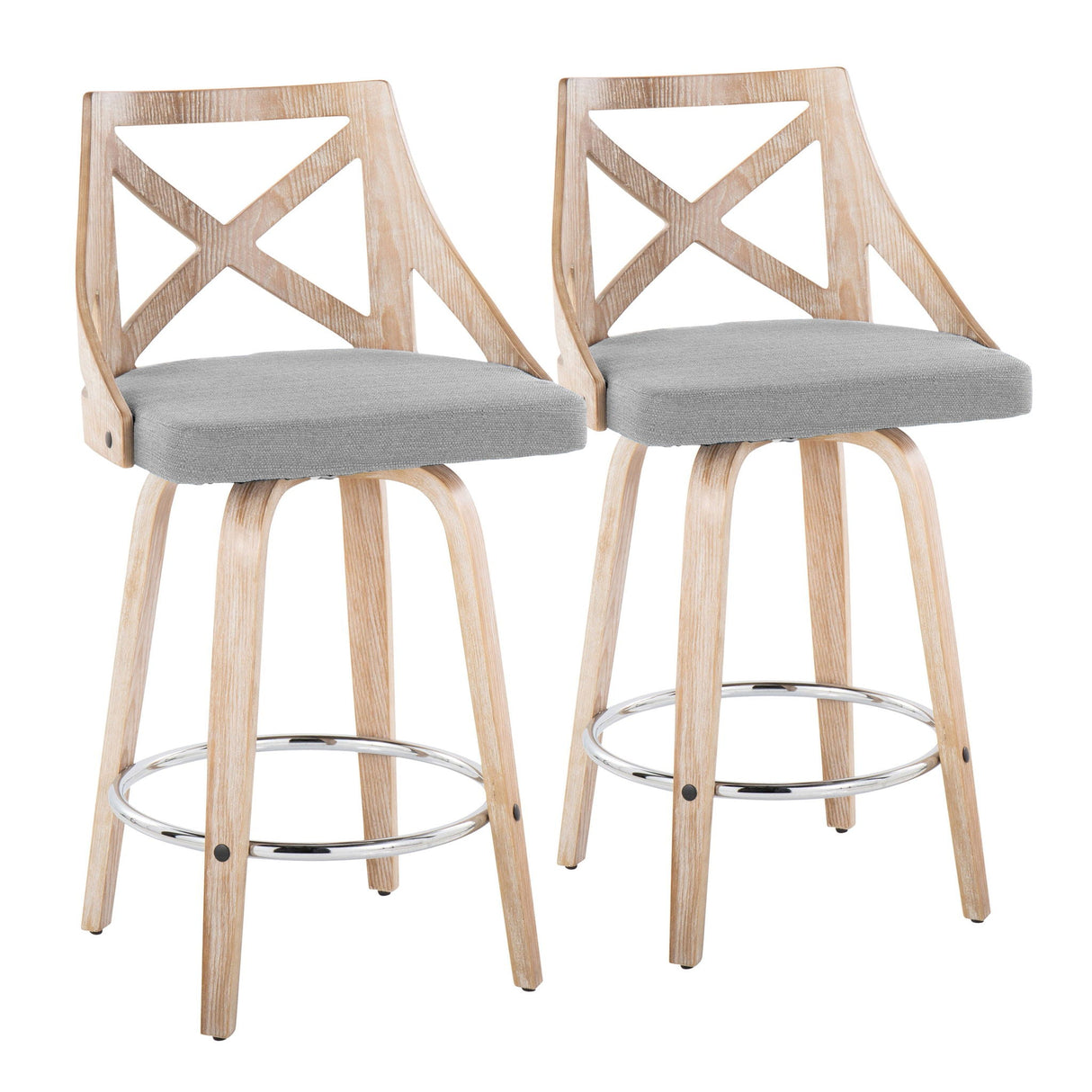 Charlotte - Farmhouse Fixed Height Counter Stool With Swivel And Round Footrest (Set of 2) by Couch.com