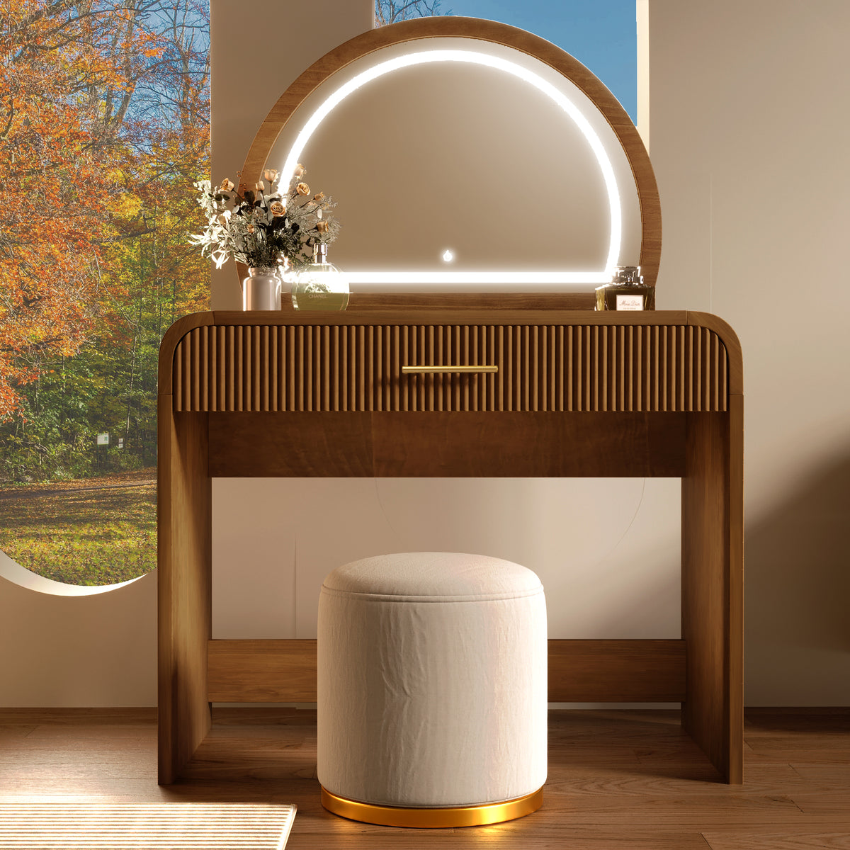 39' Makeup Vanity Table with Mirror Touch Screen Lighted Mirror, Dressing Table with Drawer for Bedroom, Espresso