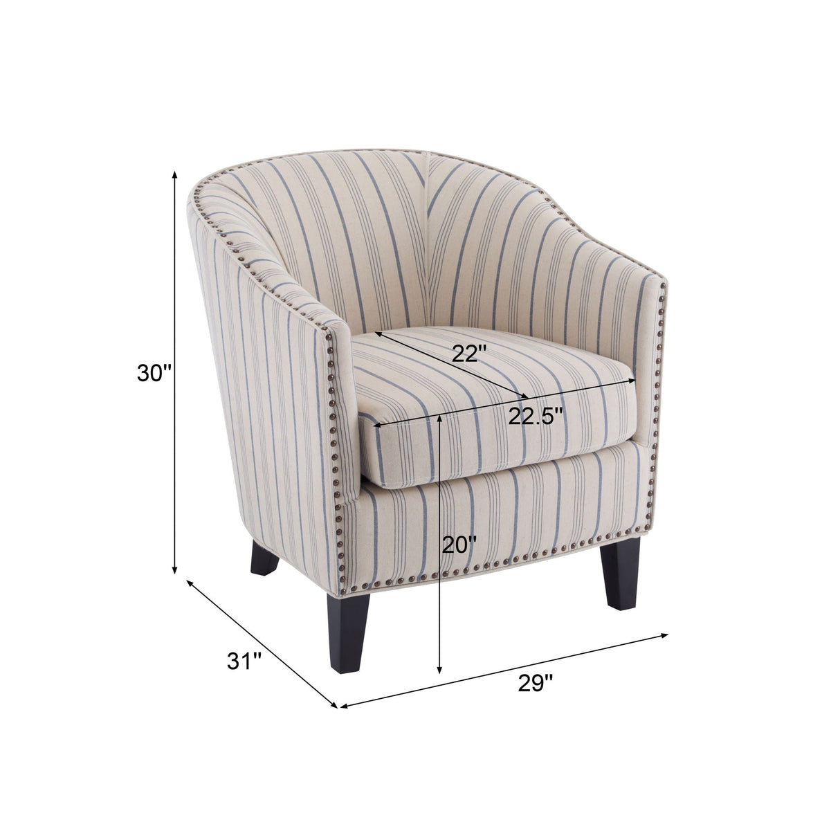 Transitional Upholstered Stripe Barrel Chair with Birch Wood Legs