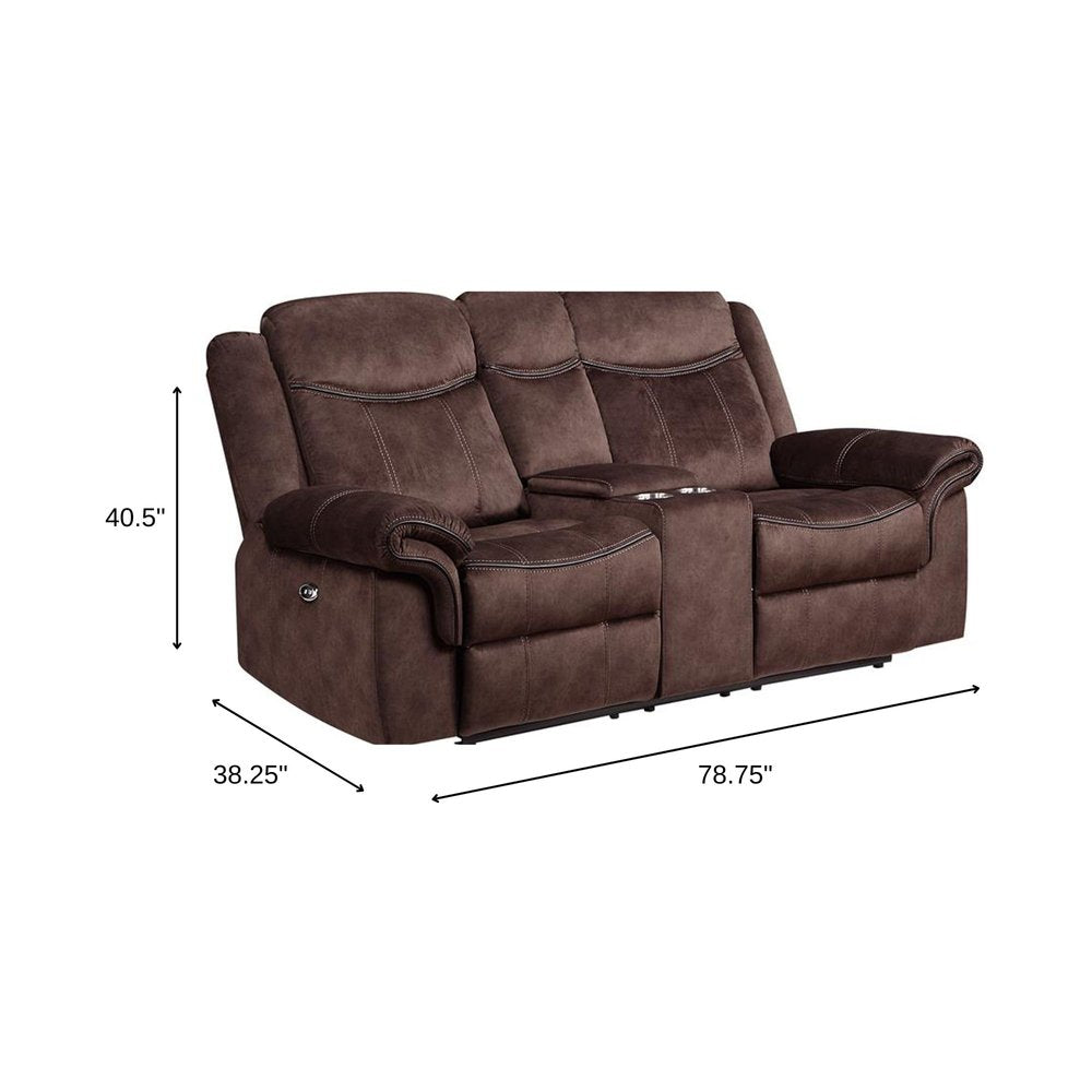 79" Dark Brown Microfiber Power Reclining Loveseat With Storage