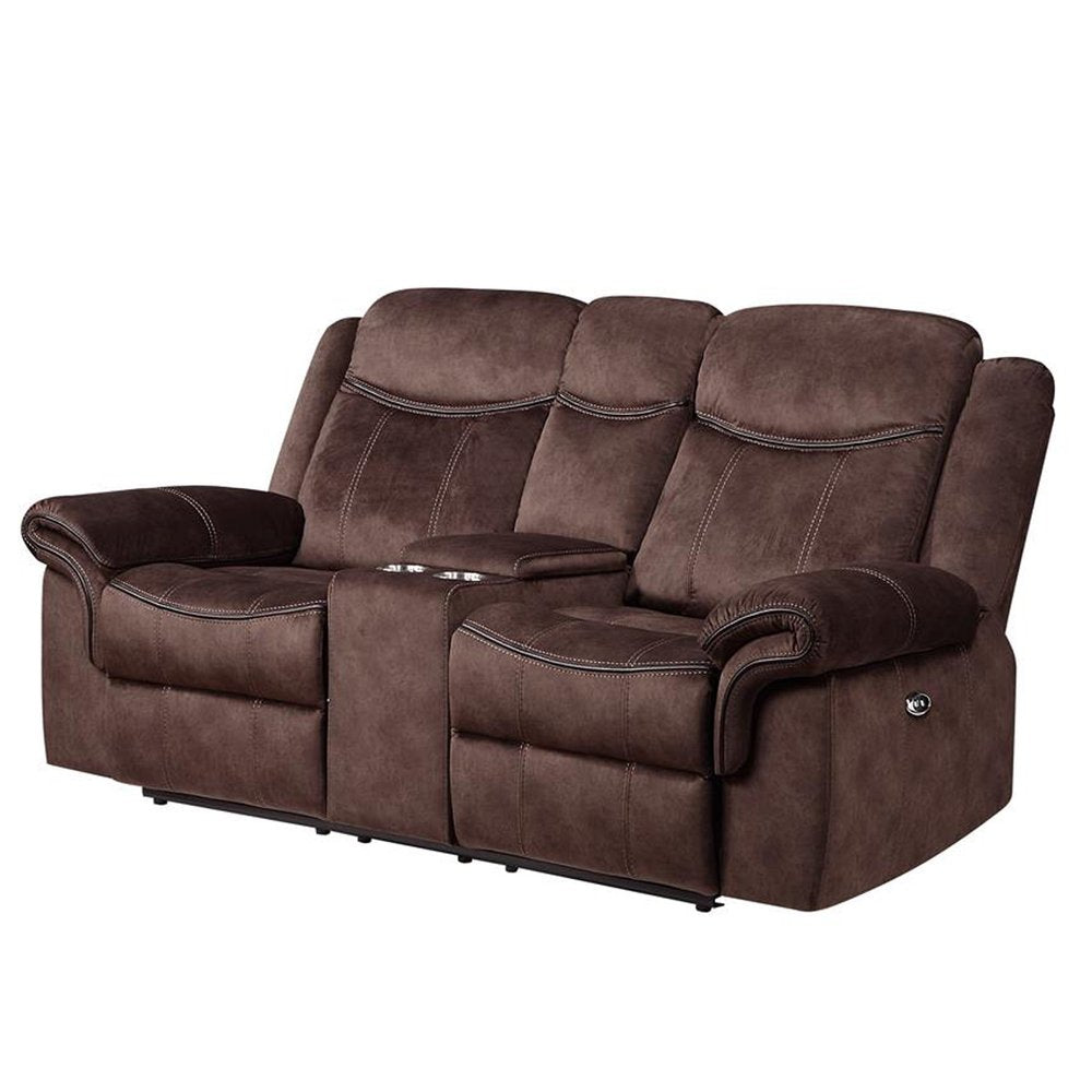 79" Dark Brown Microfiber Power Reclining Loveseat With Storage