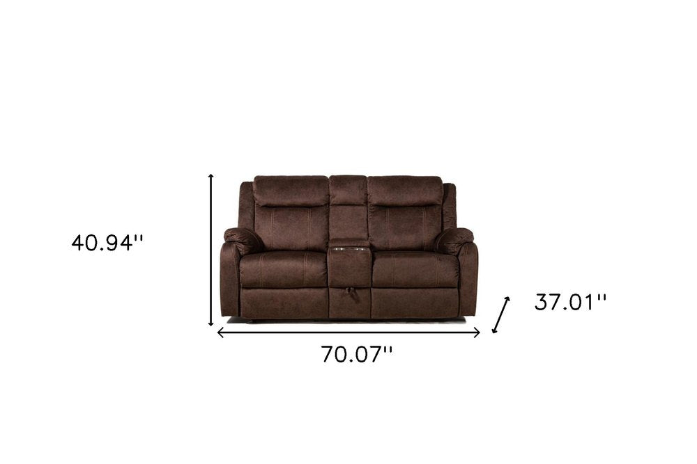 70" Dark Brown Manual Reclining Loveseat With Storage