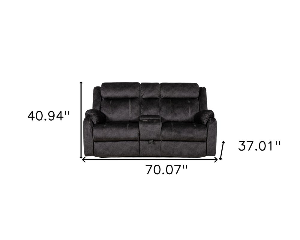 70" Dark Gray Microfiber Manual Reclining Loveseat With Storage