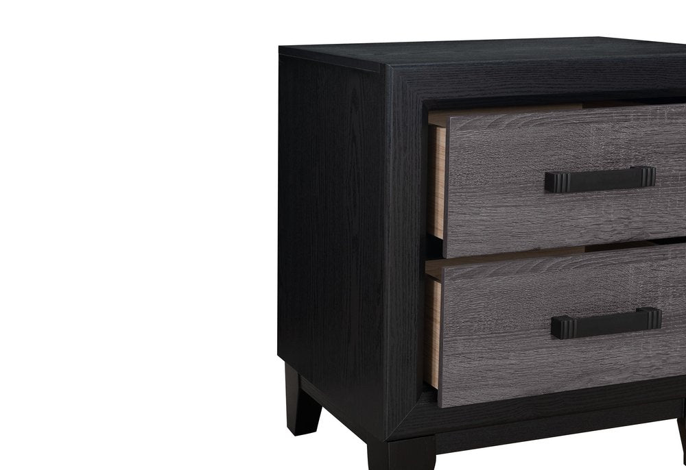 22" Black And Gray Wood Two Drawer Nightstand