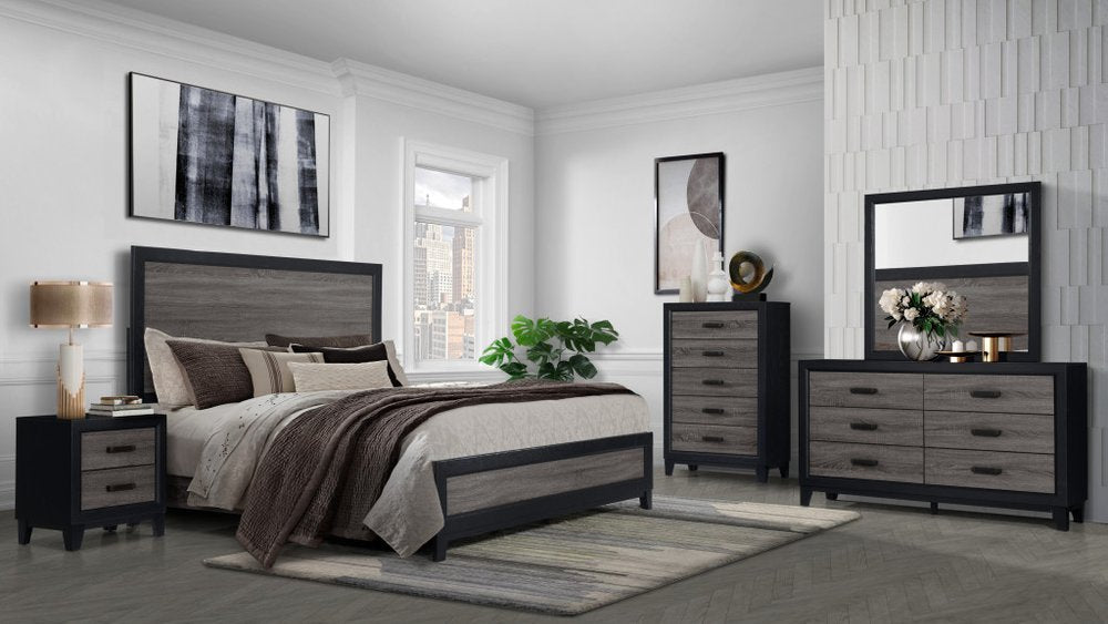 22" Black And Gray Wood Two Drawer Nightstand