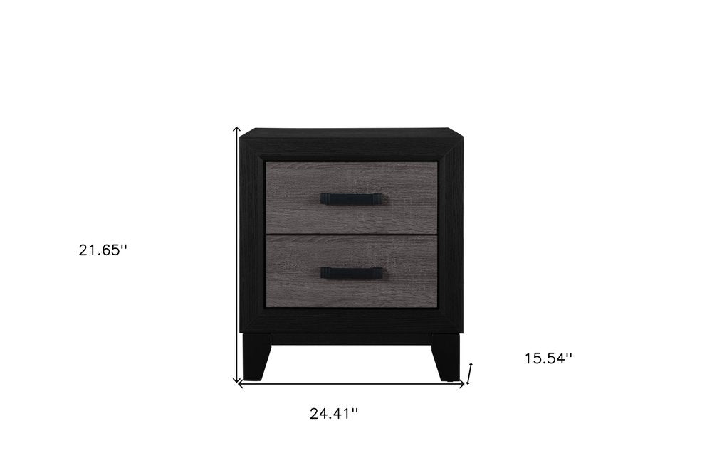 22" Black And Gray Wood Two Drawer Nightstand