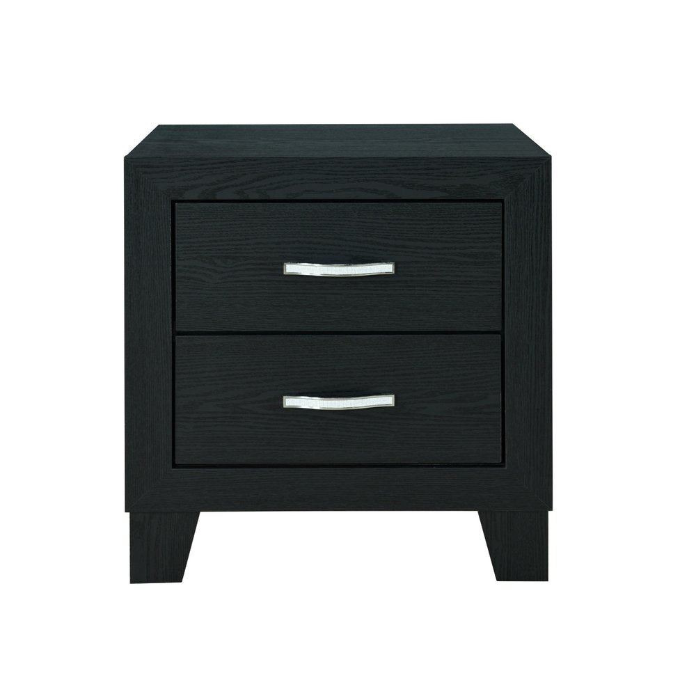 22" Black Solid and Manufactured Wood Two Drawer Nightstand