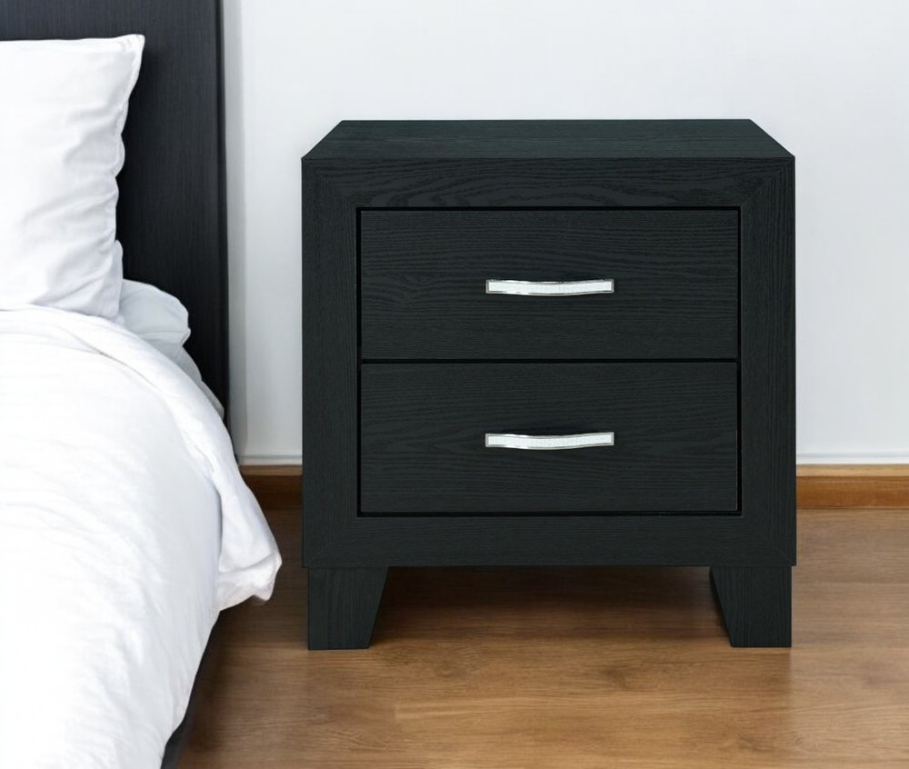 22" Black Solid and Manufactured Wood Two Drawer Nightstand