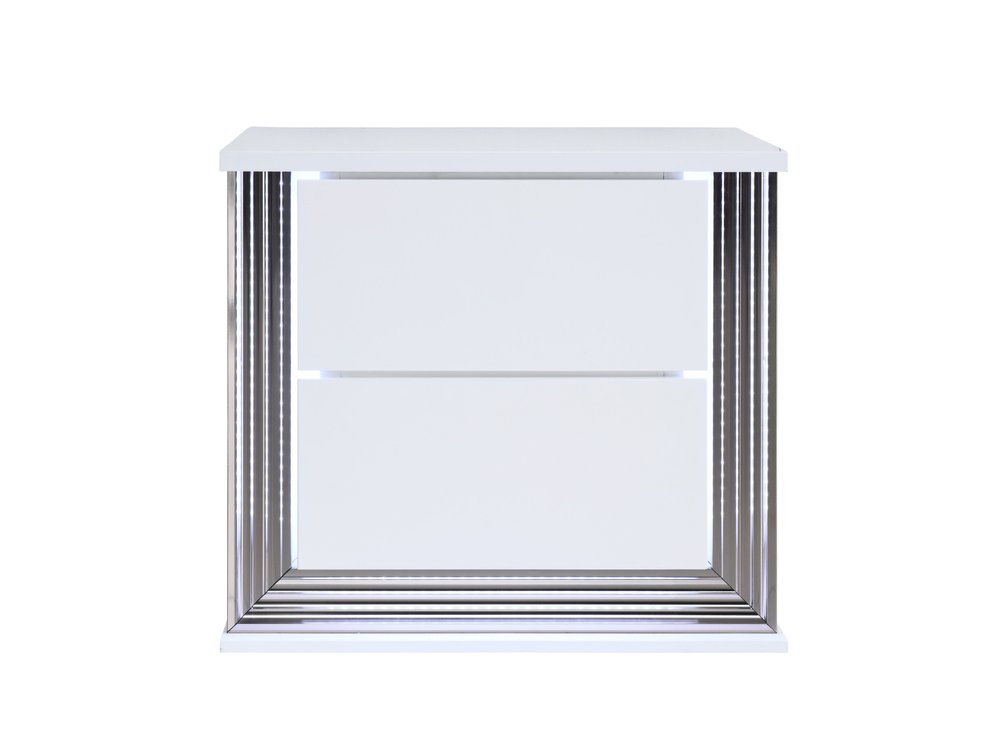 25" White Solid and Manufactured Wood Lighted Two Drawer Nightstand