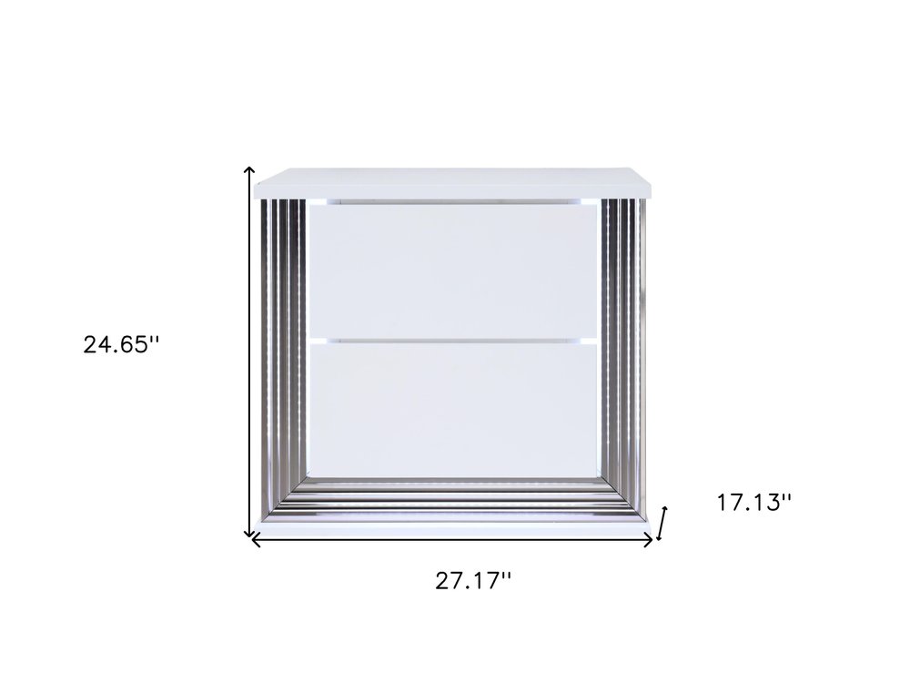 25" White Solid and Manufactured Wood Lighted Two Drawer Nightstand