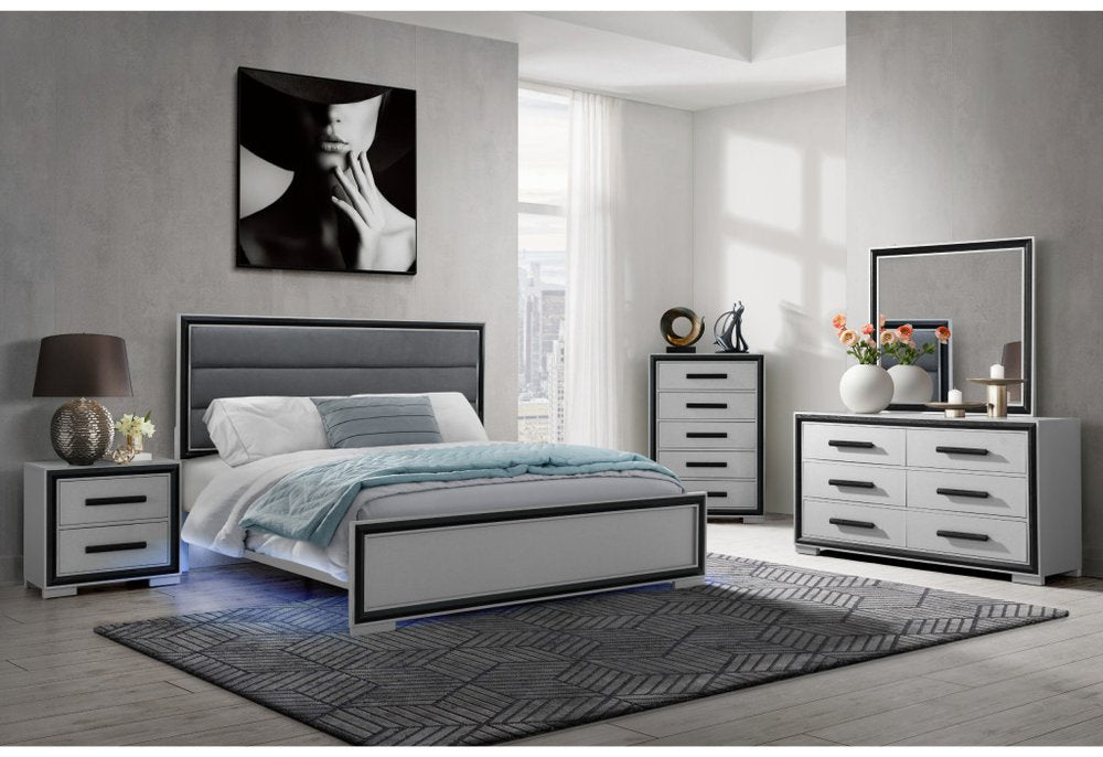 25" Gray and Black Two Drawer Wood Nightstand