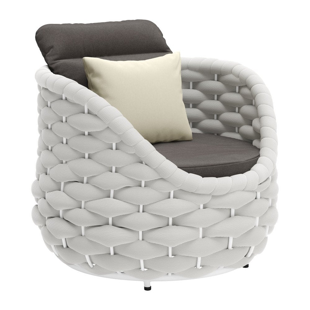 34" Gray And White Fabric Club Chair And Toss Pillow