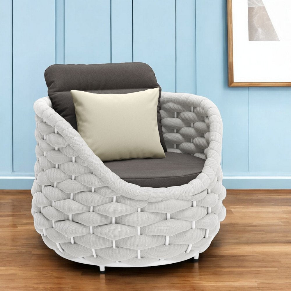 34" Gray And White Fabric Club Chair And Toss Pillow