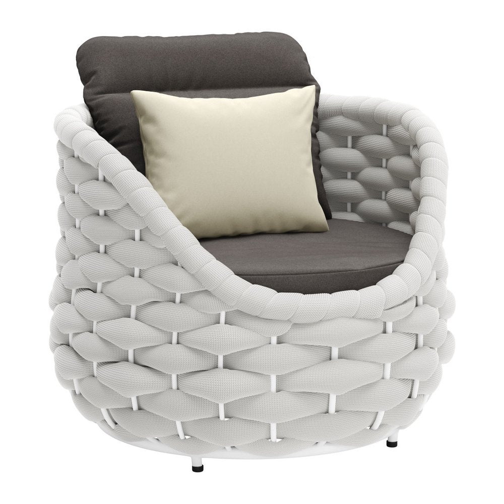 34" Gray And White Fabric Club Chair And Toss Pillow