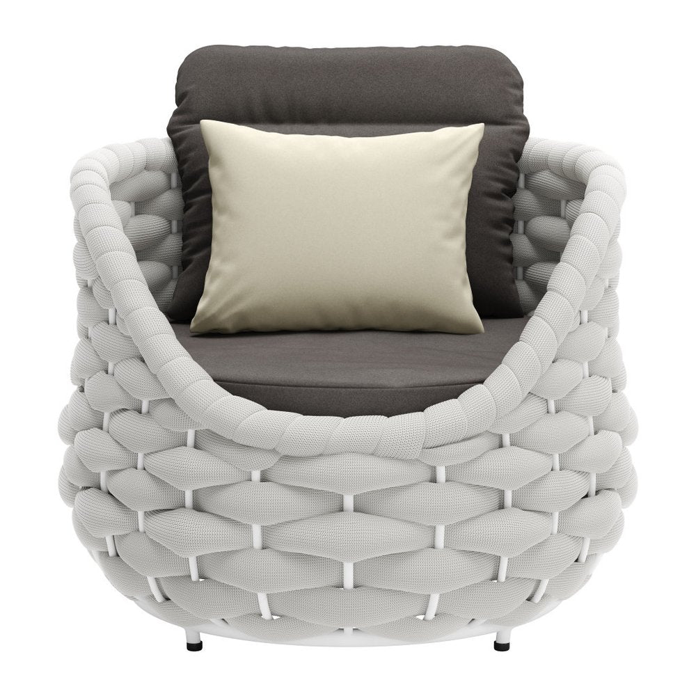 34" Gray And White Fabric Club Chair And Toss Pillow