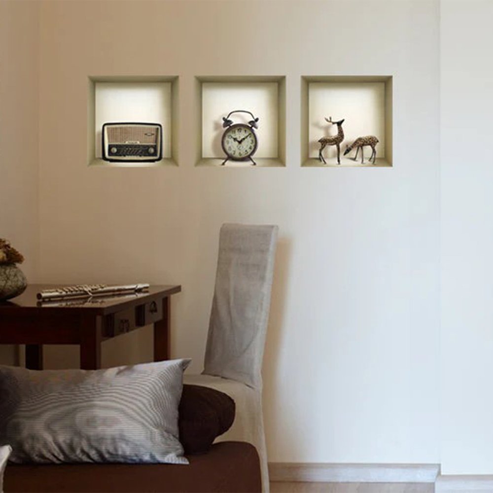 Set of Three Aya Faux Niche 3D Peel and Stick Wall Decals
