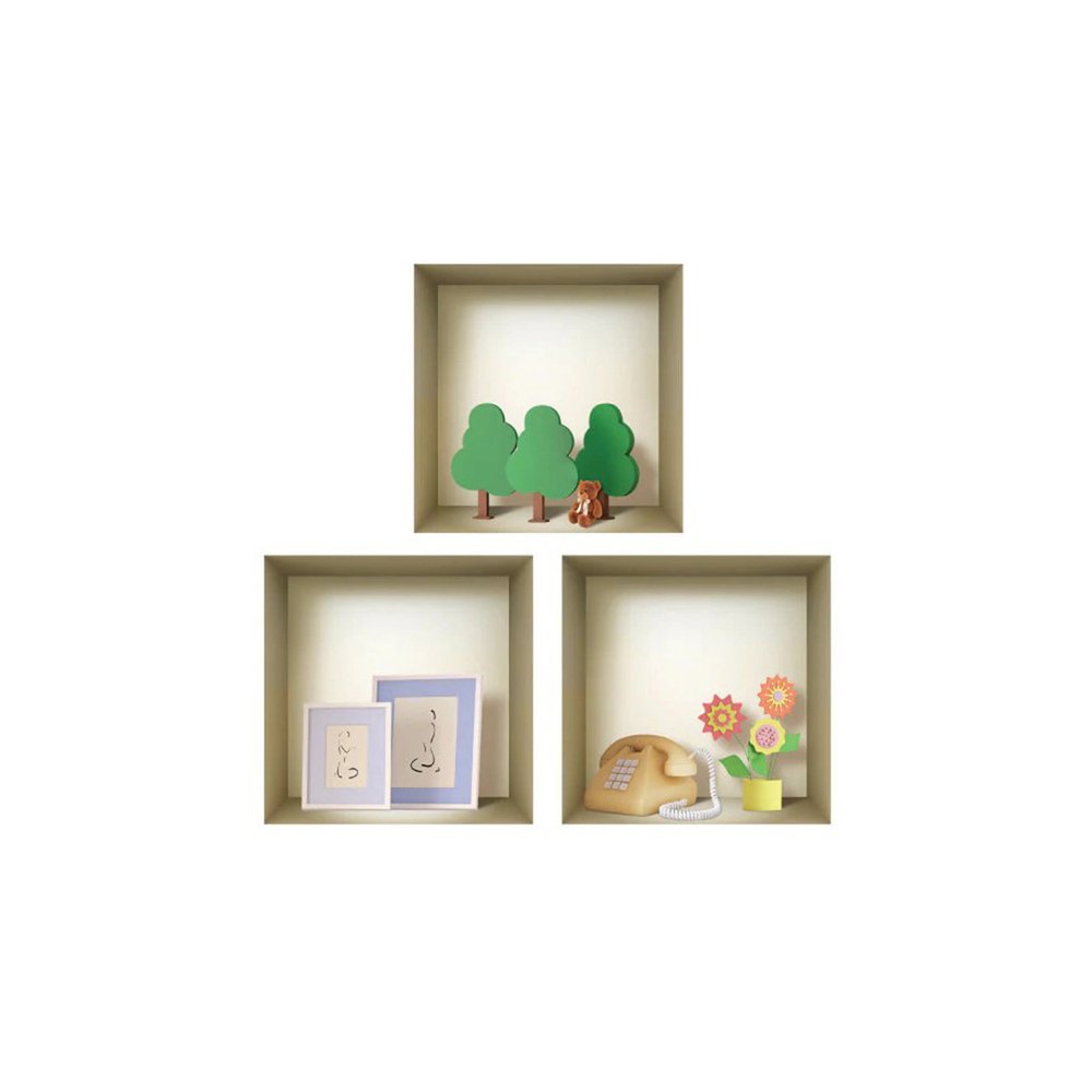 Set of Three Pia Faux Niche 3D Square Peel and Stick Wall Decals