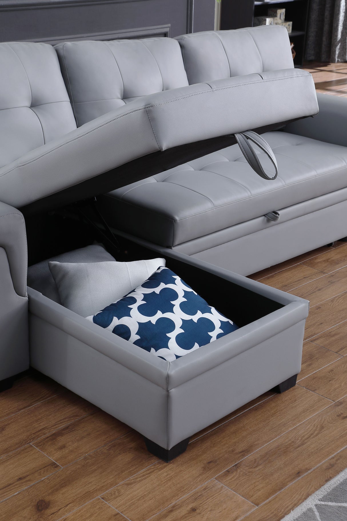 Lexi - Vegan Leather Modern Reversible Sleeper Sectional Sofa With Storage Chaise by Couch.com