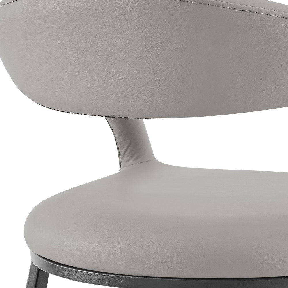 26" Light Gray And Black Faux Leather And Iron Low Back Counter Height Bar Chair
