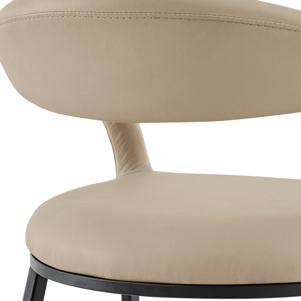 30" Beige And Black Faux Leather And Iron Low Back Bar Height Bar Chair
