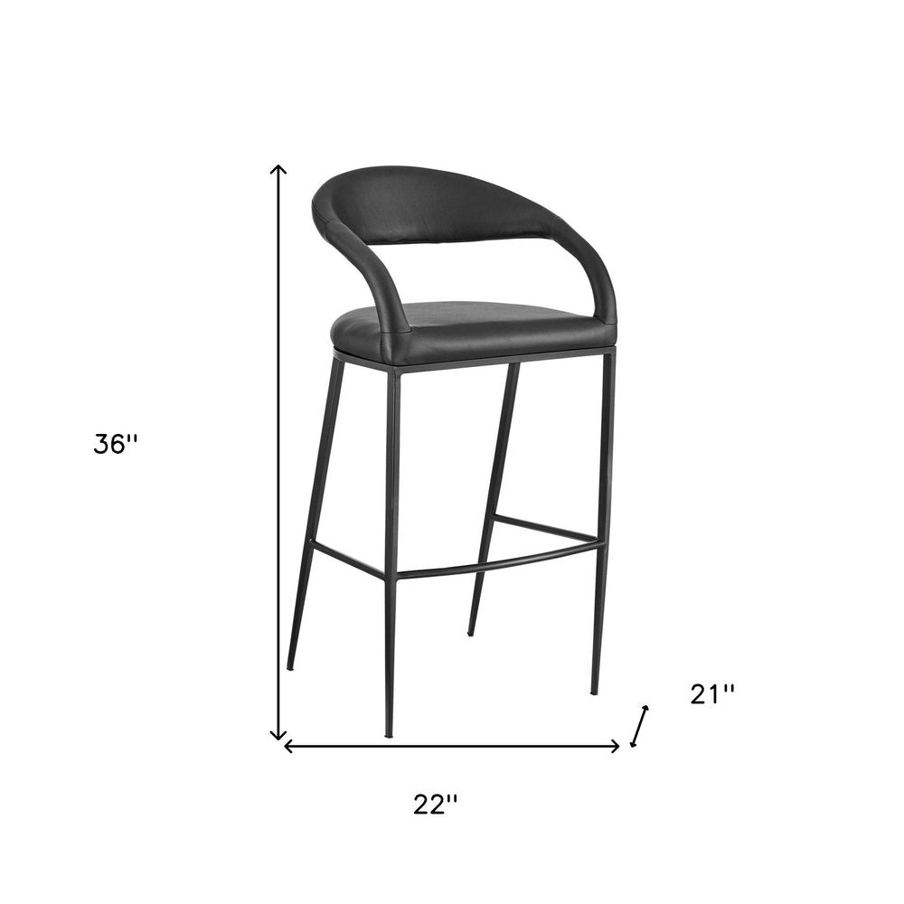 26" Black Faux Leather And Iron Low Back Counter Height Bar Chair