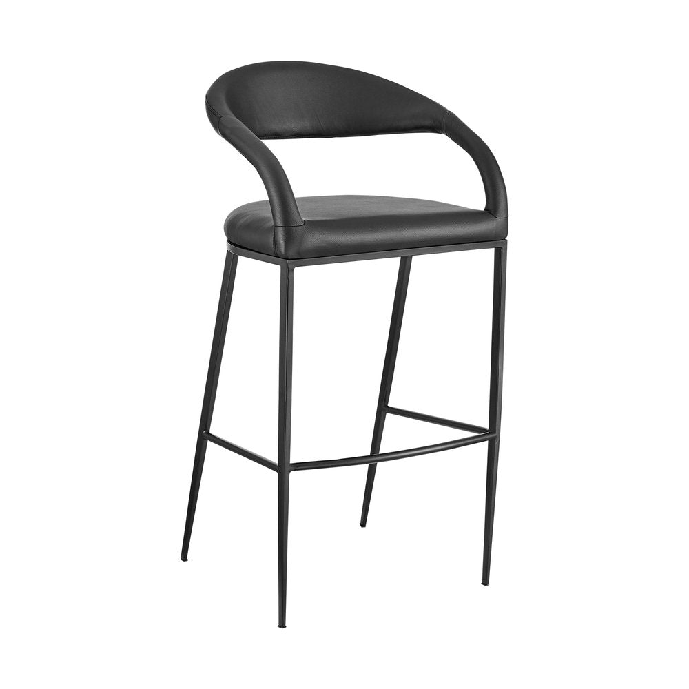 26" Black Faux Leather And Iron Low Back Counter Height Bar Chair